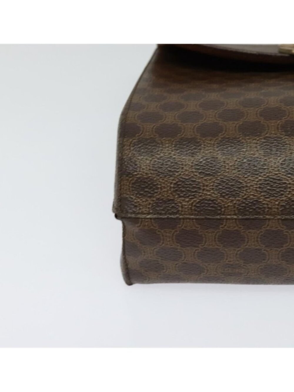 Authentic CELINE Macadam Canvas Circle Shoulder Bag PVC Leather Brown Gold - Picture 3 of 16